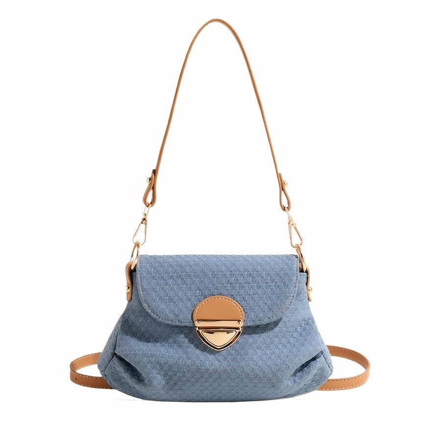 Women's Casual Denim Crossbody Bag with Brown Leather Trim & Versatile Strap | Amazon (US)