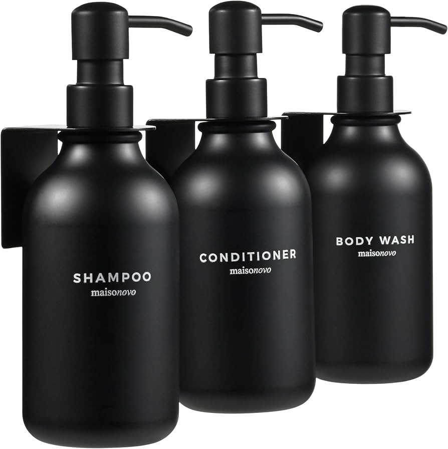 MaisoNovo Shampoo and Conditioner Dispenser with Wall Mounts | Set of 3 Black Plastic Bottles Bla... | Amazon (US)