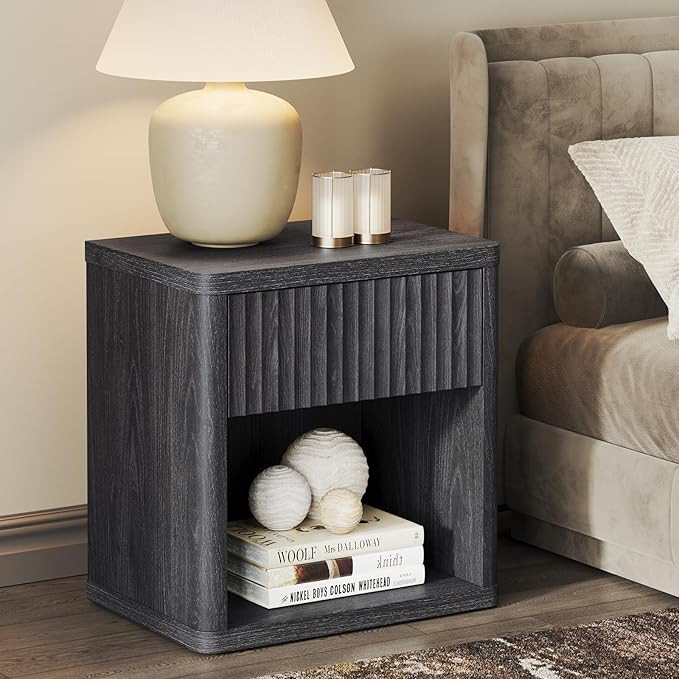 SICOTAS Night Stand Nightstand with Drawer Storage Fluted Bed Side Table End Table Large Modern W... | Amazon (US)