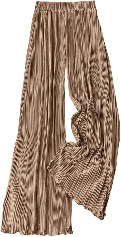 GORGLITTER Women's Flowy Pleated Pants Dressy High Waist Wide Leg Trousers Business Casual Work P... | Amazon (US)