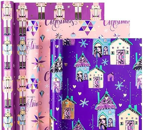 WRAPAHOLIC Christmas Wrapping Paper Roll - Mini Roll - 3 Rolls - 17 Inch X 120 Inch Per Roll - Pi... | Amazon (US)