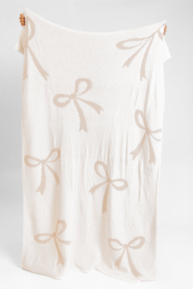 Make Me Believe Tan and Cream Bows Blanket DOORBUSTER | Pink Lily