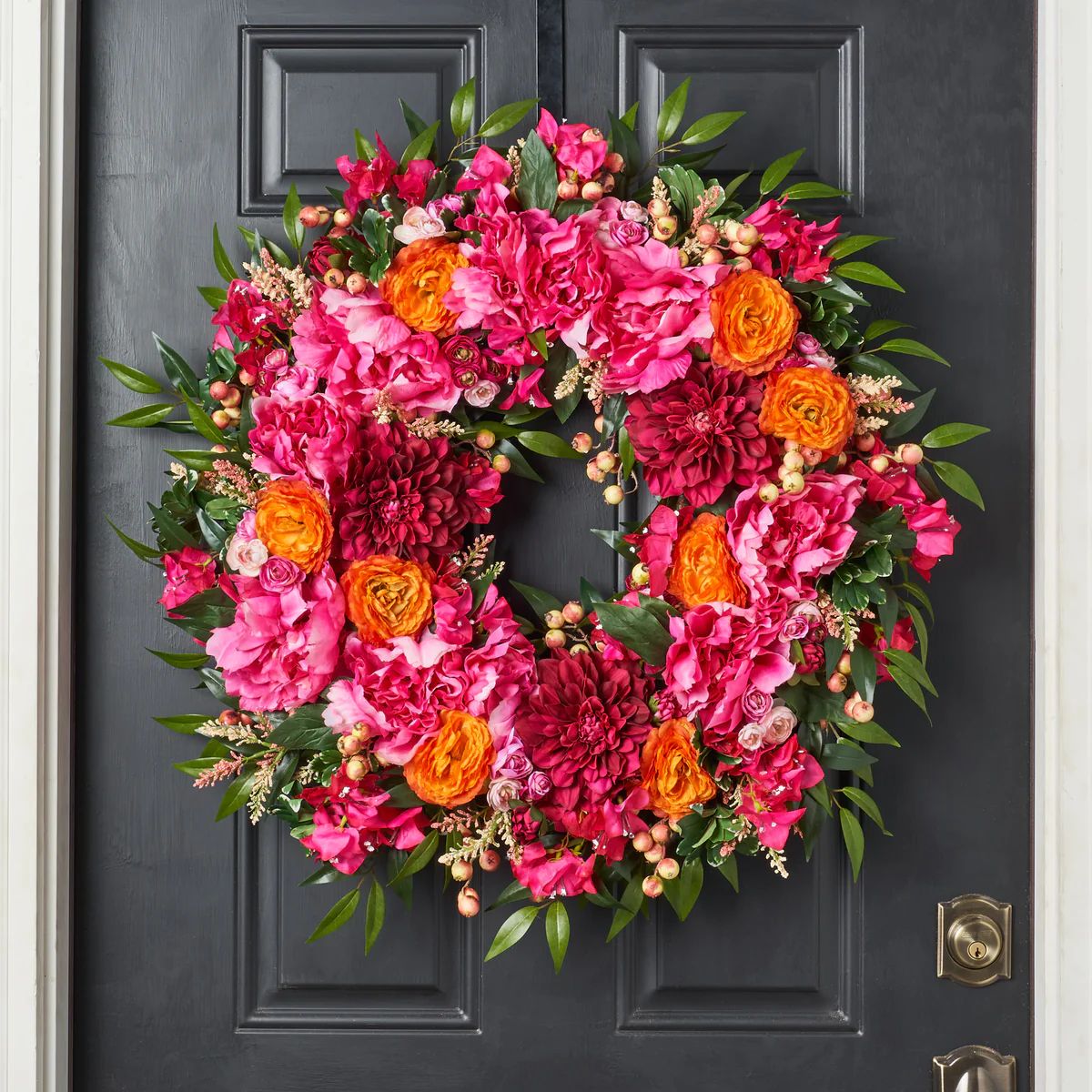 Exotic Beauty - Dahlia, Bougainvillea & Ranunculus Spring Summer Front Door Wreath | Darby Creek Trading