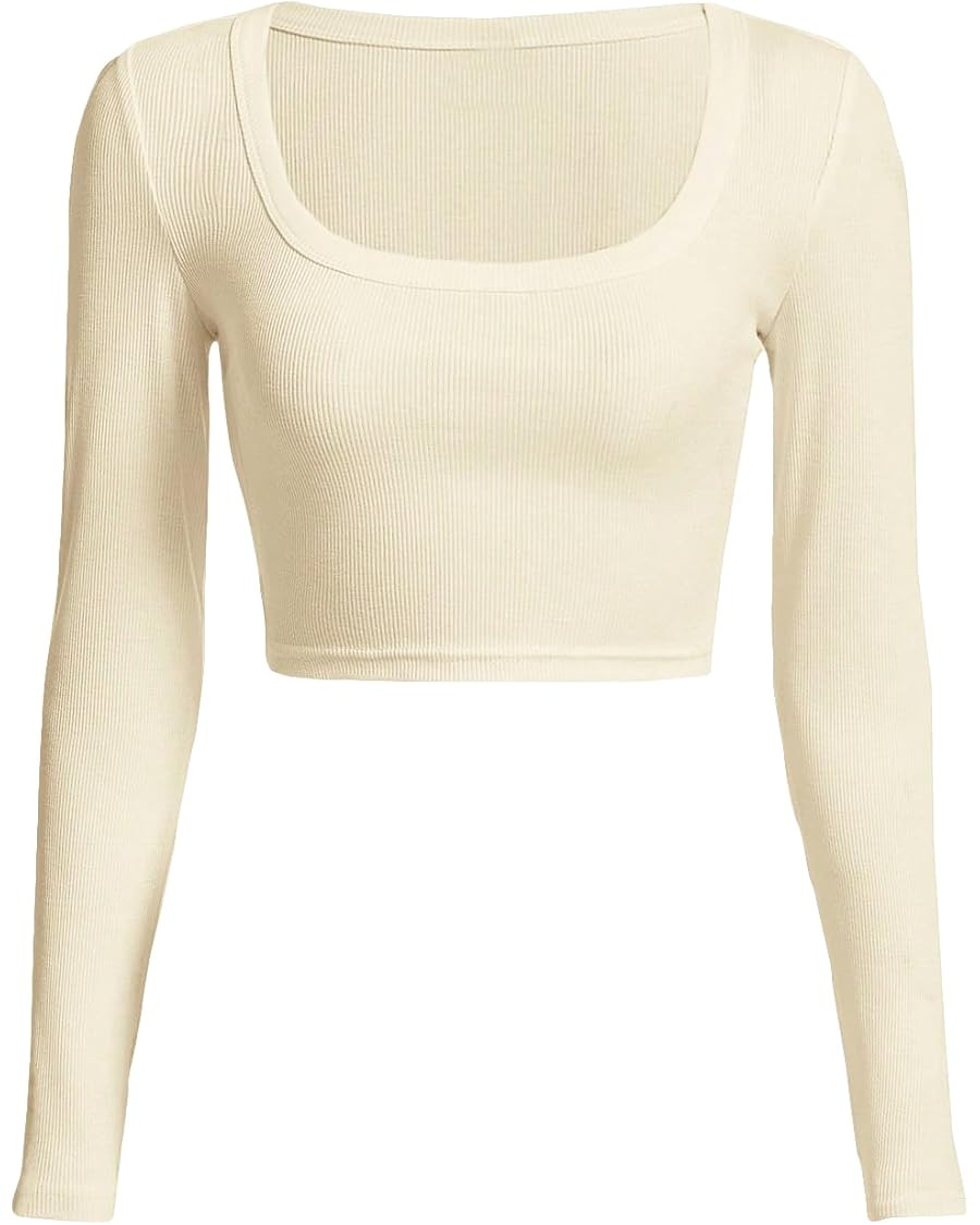 SOLY HUX Women's Y2k Square Neck Long Sleeve Crop Top Ribbed Knit Tee T Shirt | Amazon (US)