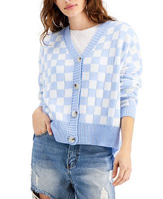 Juniors' Checkered-Print Cardigan Sweater | Macys (US)