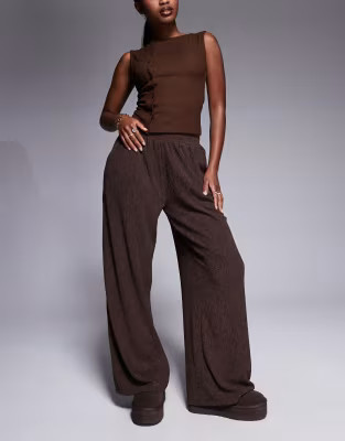 ASOS DESIGN textured wide leg pants in chocolate | ASOS (Global)