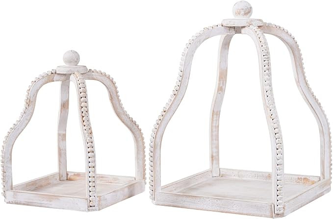 2 Pack Wood Beaded Lantern Set Vintage Rustic Farmhouse Decorative Candle Lanterns, Distressed Wh... | Amazon (US)