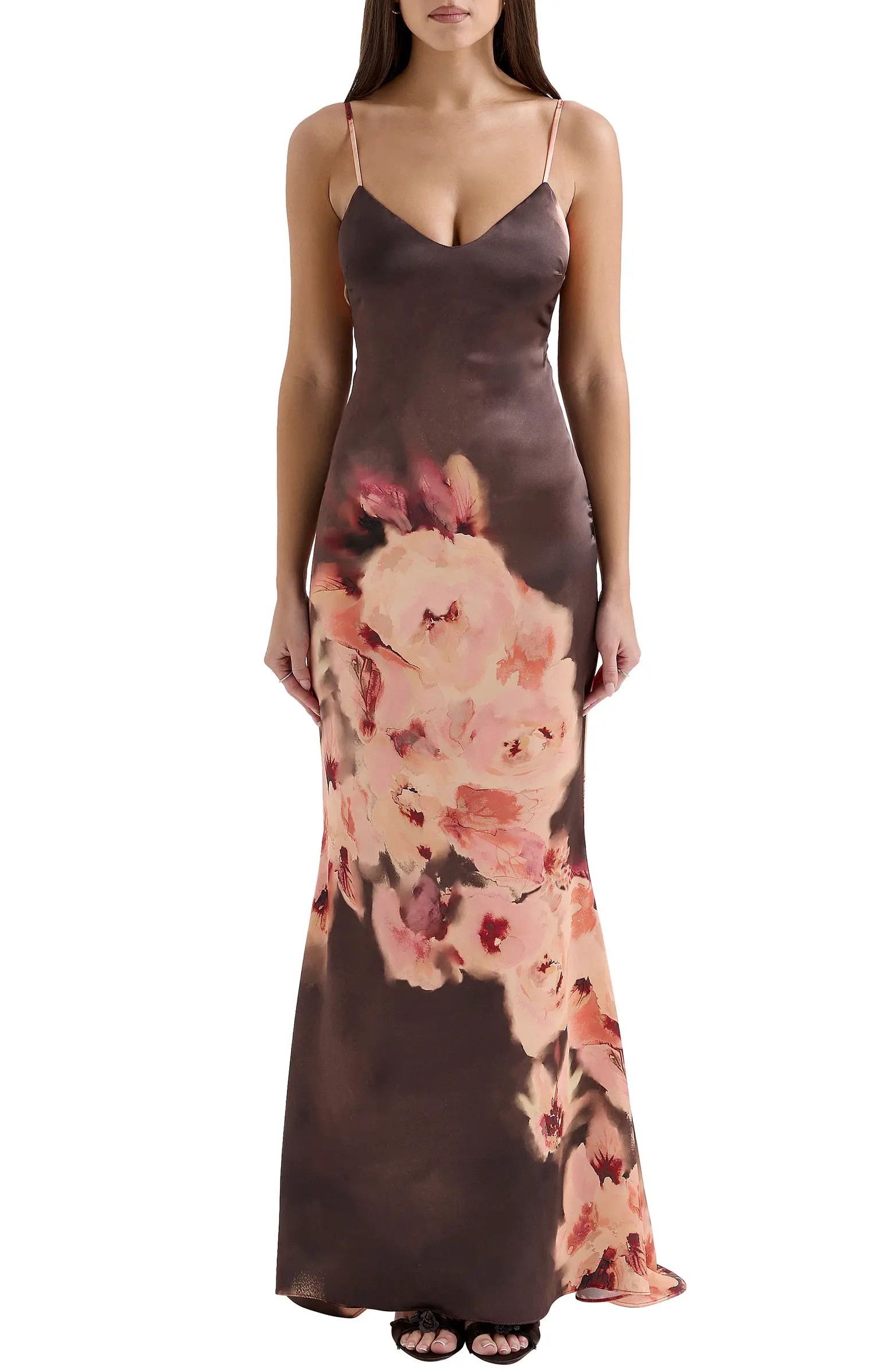 Mariamma Placement Print Satin Gown | Nordstrom