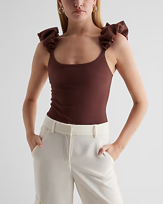 Scoop Neck Puff Strap Thong Bodysuit | Express