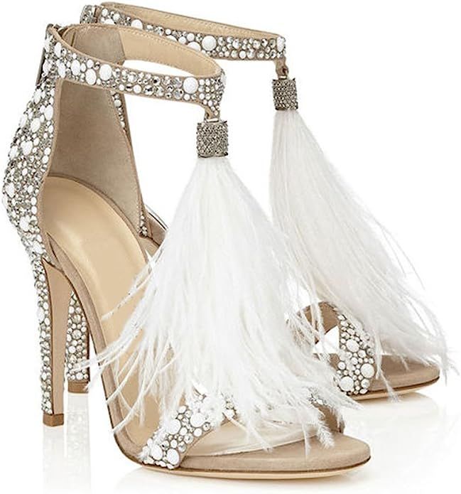 azmodo Women's Wedding Dress Party & Evening Stiletto Heeled Sandals Rhinestones Tassel Black | Amazon (US)