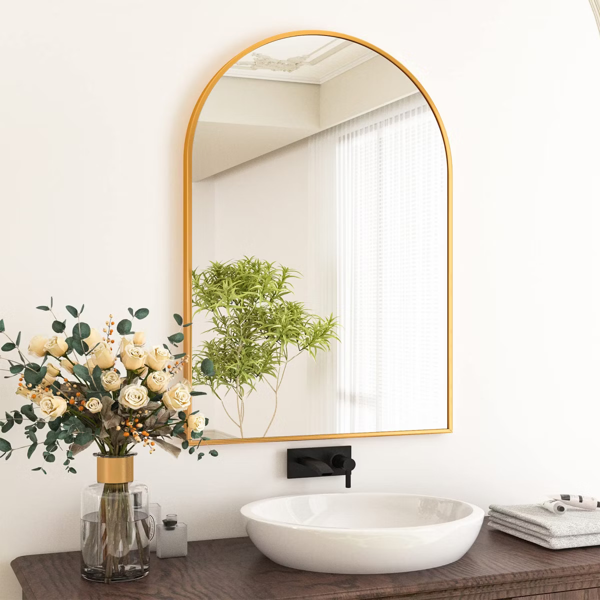 20" x 30" Arched Mantle Mirror, Black/Gold-HOMLUX: Metal Frame, Wall Mount, Modern Decor | Target