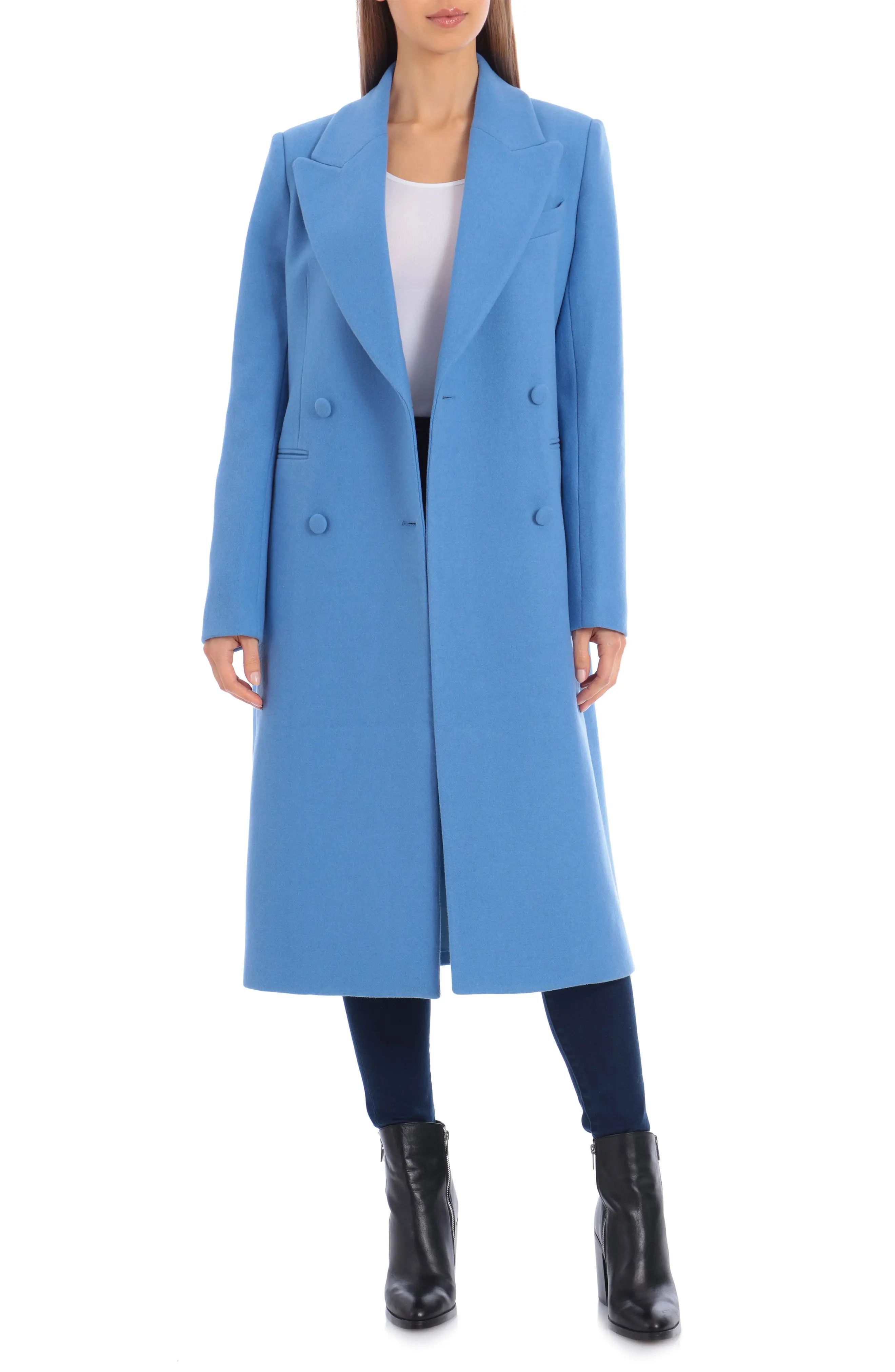 Women's Avec Les Filles Double Breasted Wool Blend Coat, Size Large - Blue | Nordstrom