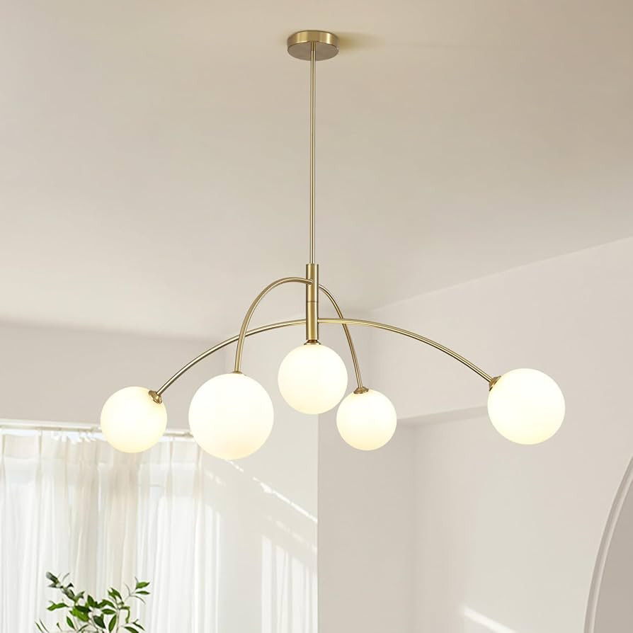 Contemporary Gold Ceiling Light 5-Light Glass Globe Lights Mid Century Modern Sputnik Chandelier ... | Amazon (US)