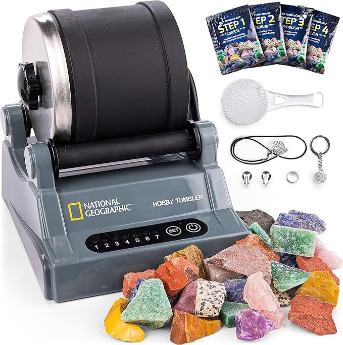 NATIONAL GEOGRAPHIC Hobby Rock Tumbler Kit - Includes Rough Gemstones, 4 Polishing Grits, Jewelry... | Amazon (US)