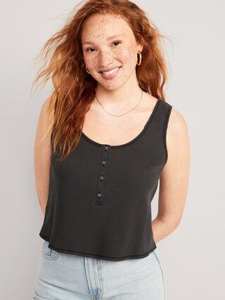 Thermal-Knit Cropped Henley Tank Top for Women | Old Navy (US)