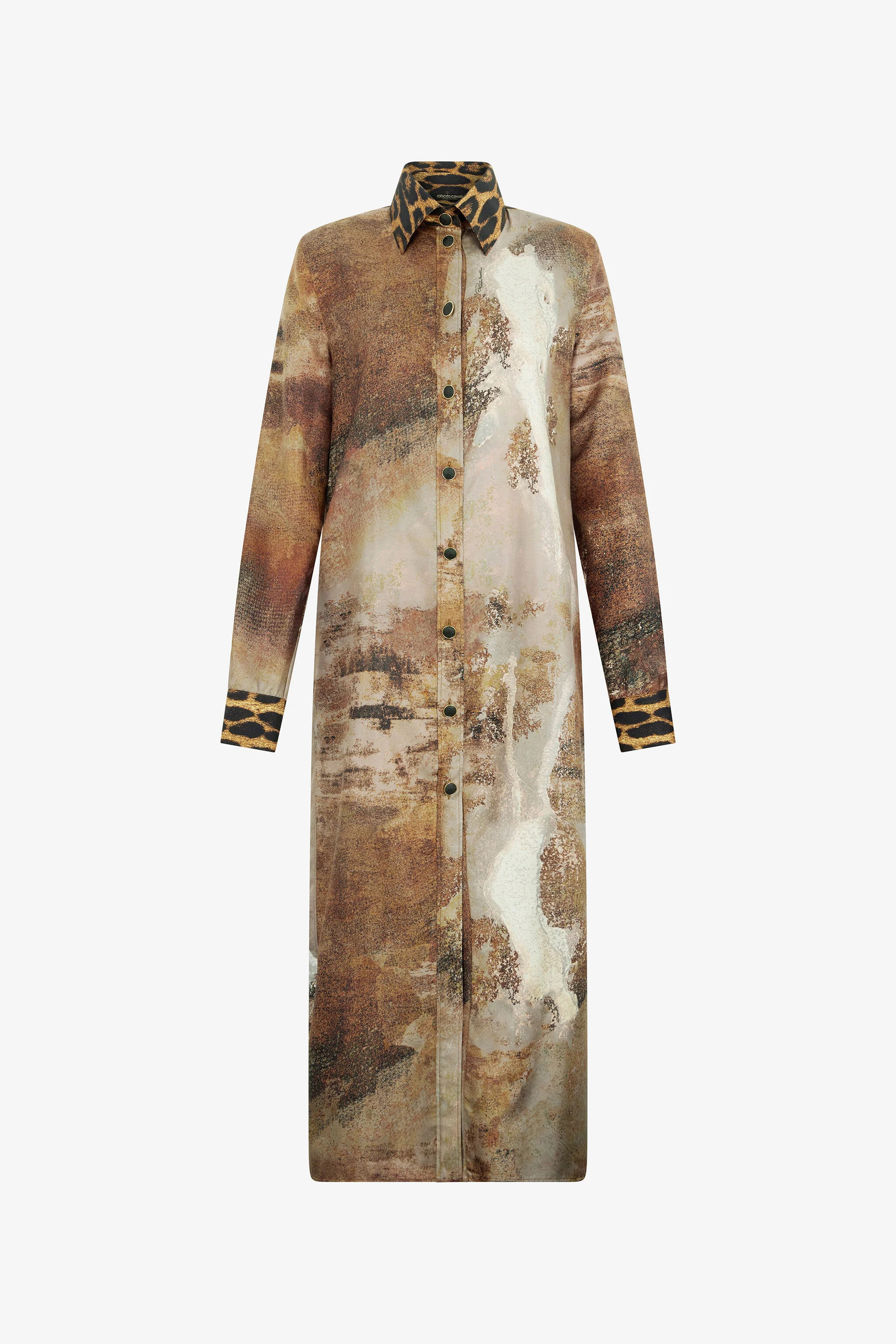 Beige Silk Shirt Dress With Marble Print | Roberto Cavalli