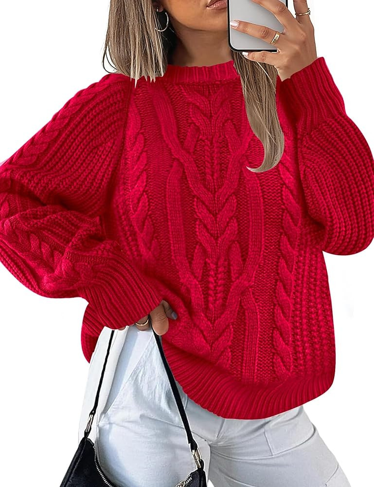 LOMON Oversized Sweaters for Women Long Sleeve Chunky Cable Knit Casual Crew Neck Pullover Sweate... | Amazon (US)