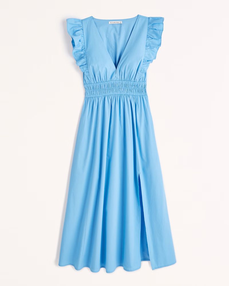 Abercrombie & Fitch Women's Flutter Sleeve Midi Dress in Blue - Size XXS PETITE | Abercrombie & Fitch (US)