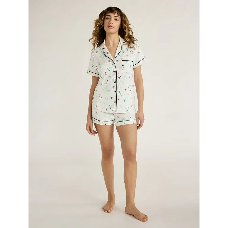 Joyspun Women's Bridal Notch Collar Top and Shorts Pajama Set, 2-Piece, Sizes XS to 3X - Walmart.... | Walmart (US)