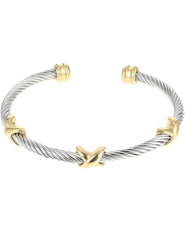 Cable Bracelets for Women Stainless Steel Twisted Cable Wire Cuff Bangle Bracelet Adjustable Bang... | Amazon (US)