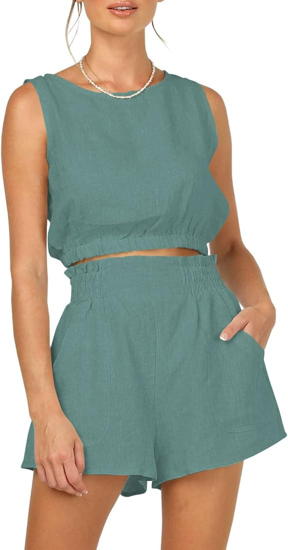 Trendy Queen Womens Tracksuits Summer 2 Piece Outfits Short Sets Sleeveless Two Piece Lounge High... | Amazon (US)