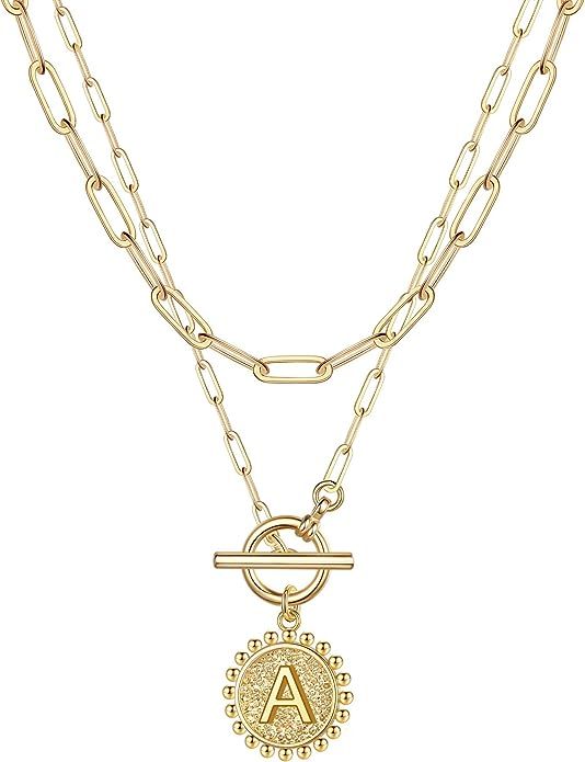 Turandoss Gold Layered Initial Necklaces for Women, 14K Gold Plated Dainty Layering Paperclip Lin... | Amazon (US)