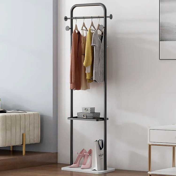 66" Modern Freestanding Rail Cloth Rack with Marble Base | Homary