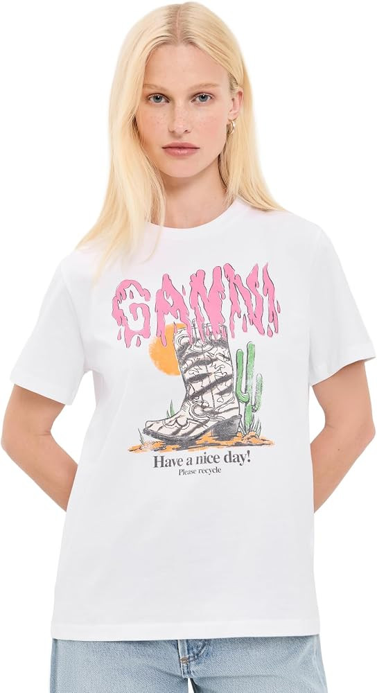Ganni Women's Cotton Western Zebra Boot Tee | Amazon (US)