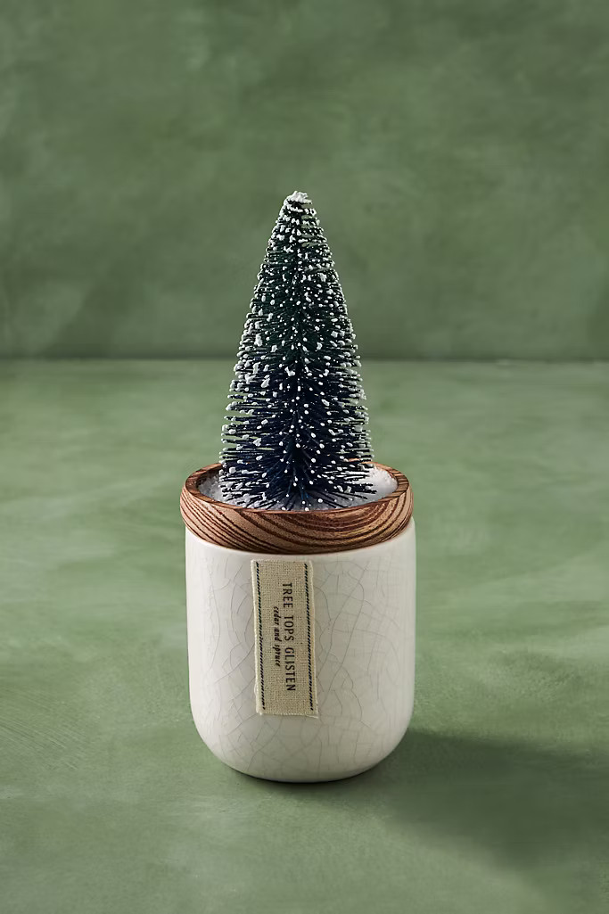 Frosted Bottle Brush Tree Candle | Anthropologie (US)