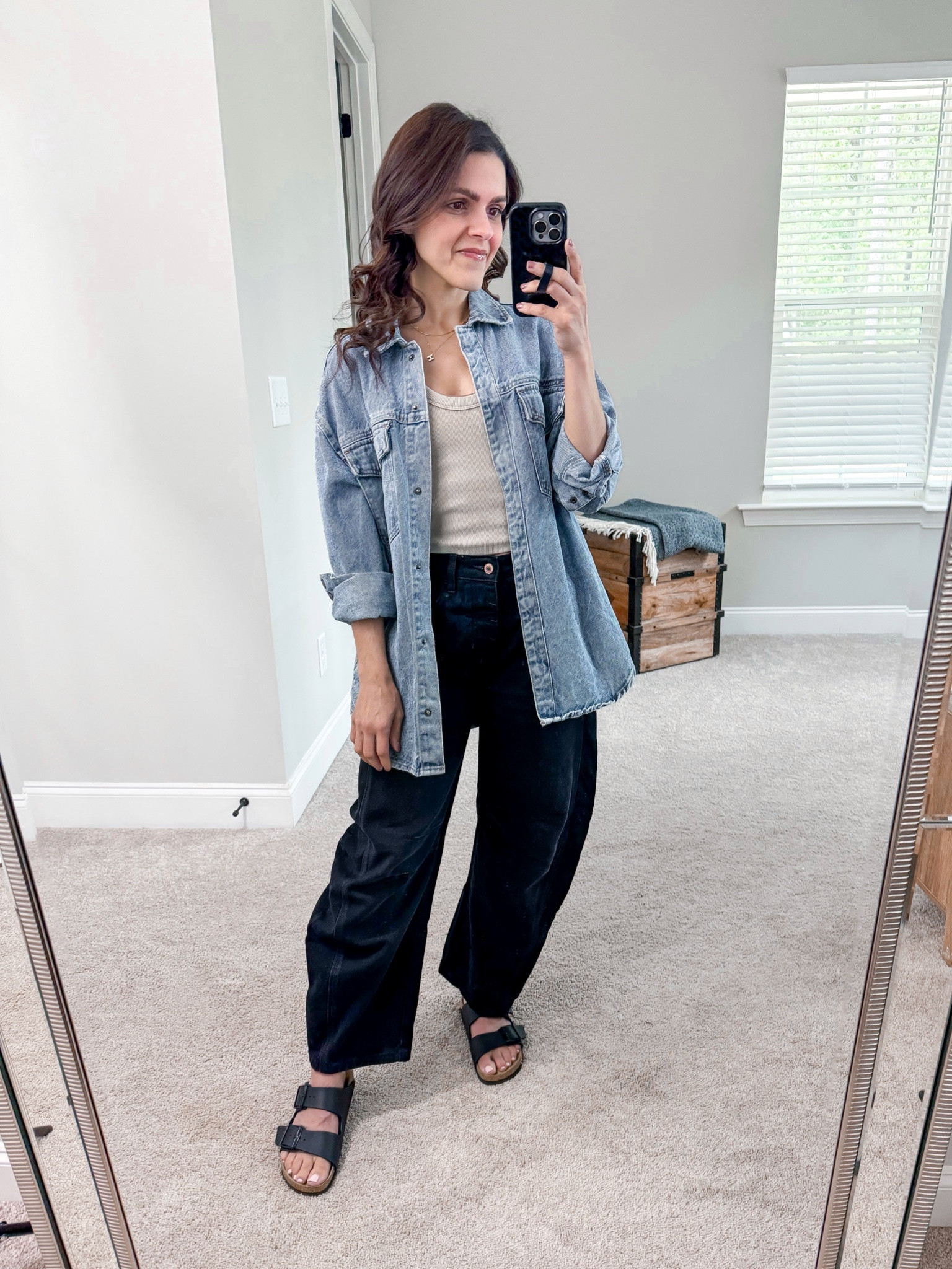 #ootd | denim shacket, barrel jeans, Birkenstocks, scoop neck tank 

#LTKStyleTip