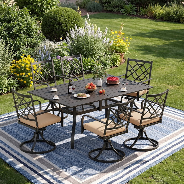 SUNCROWN 7-Piece Outdoor Dining Set Metal Swivel Cushioned Chairs Patio Furniture Sets with Steel... | Walmart (US)