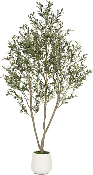 Olive Trees Artificial Indoor, 7FT Tall Faux Olive Tree with White Tall Planter, Artificial Plant... | Amazon (US)