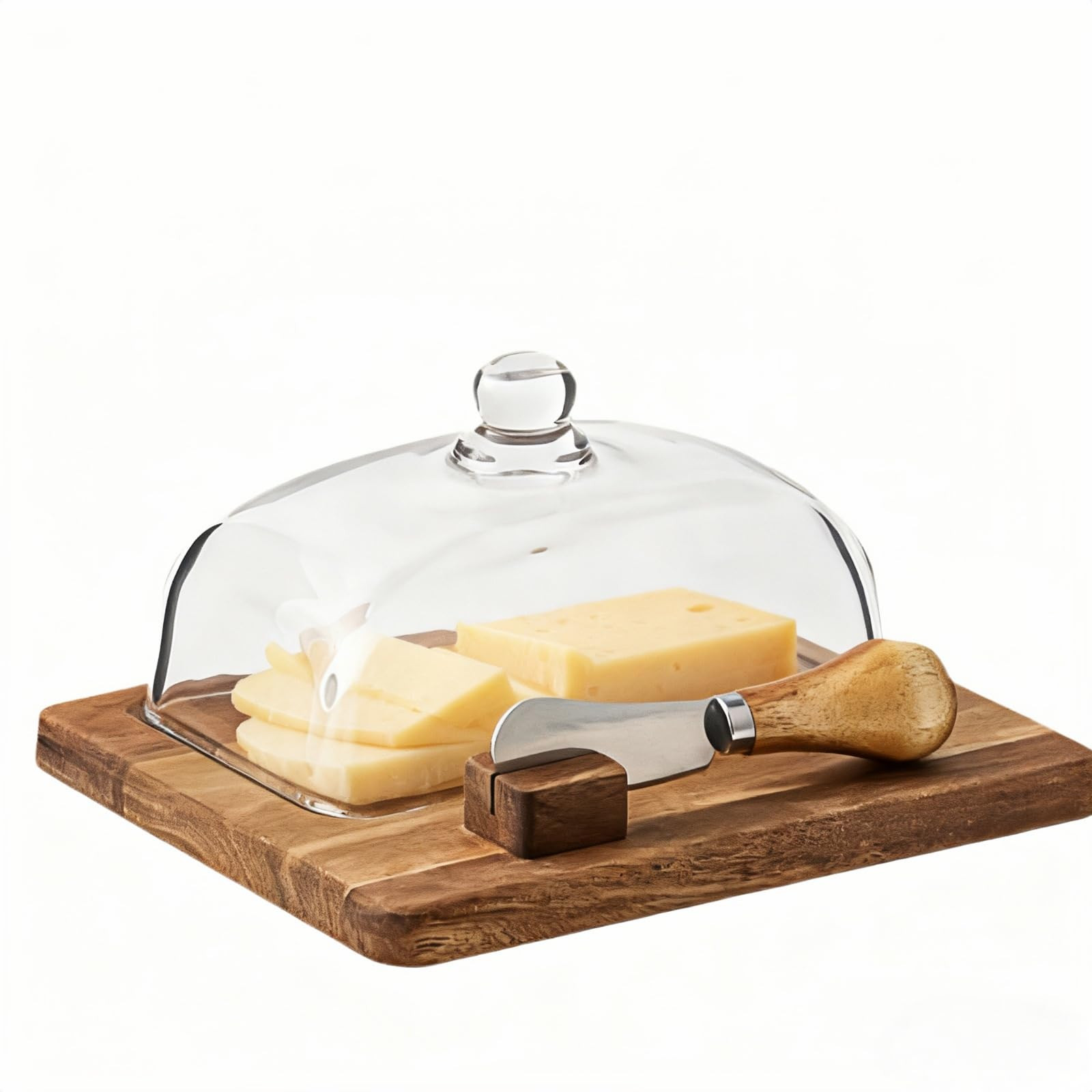HAN SHENG Wooden Butter Dish with Glass Lid & Knife - Butter Keeper Container with Cutting Board ... | Amazon (US)