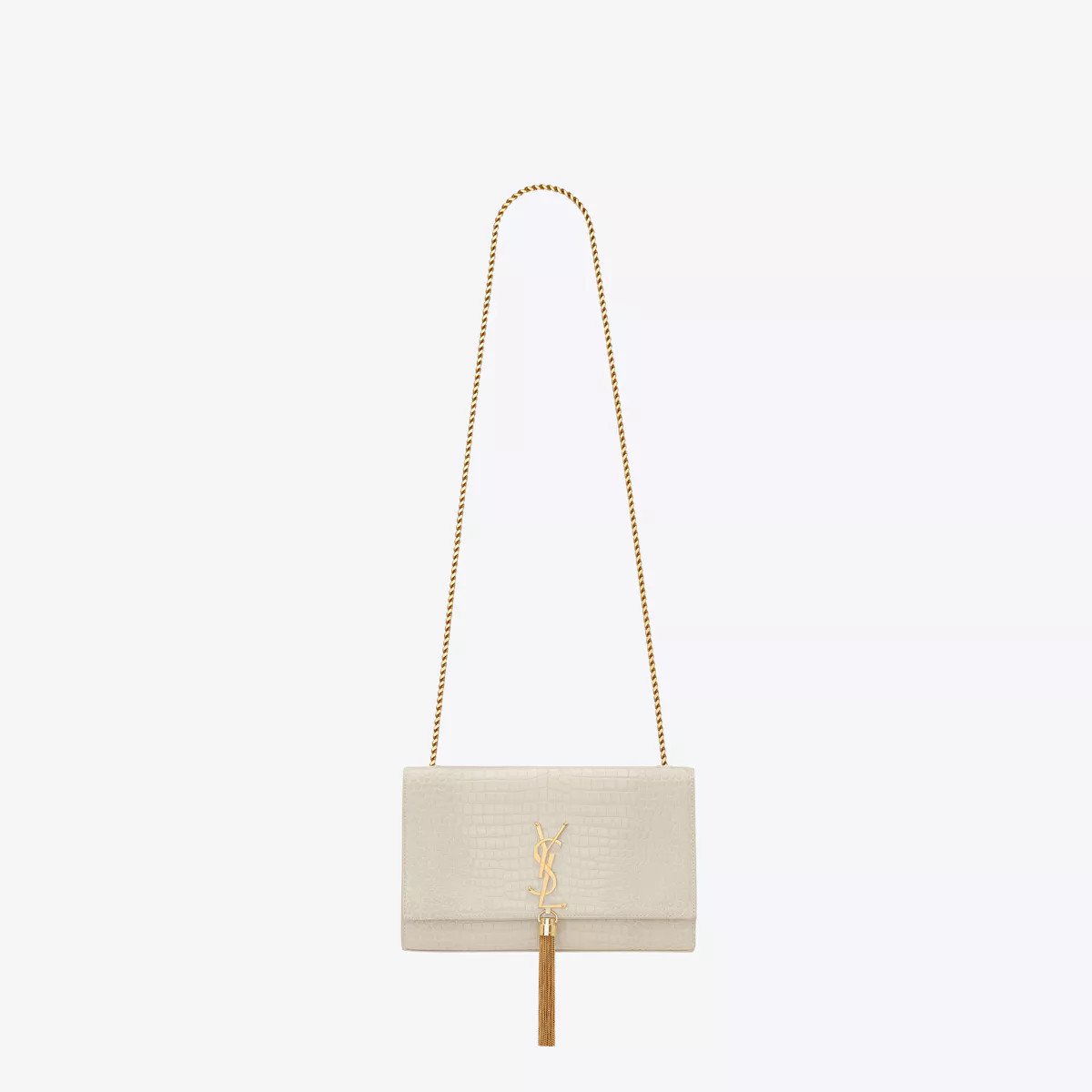 Kate Medium Tassel In Crocodile-Embossed Leather White One Size | Saint Laurent Inc. (Global)