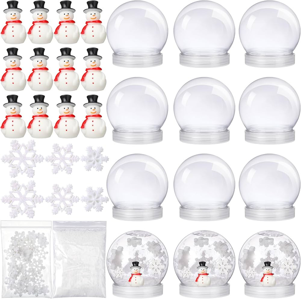 75 Pcs Christmas Plastic Snow Globes Kit Includes 12 Snow Globe 12 Mini Snowman Figurines 50 Mini... | Amazon (US)