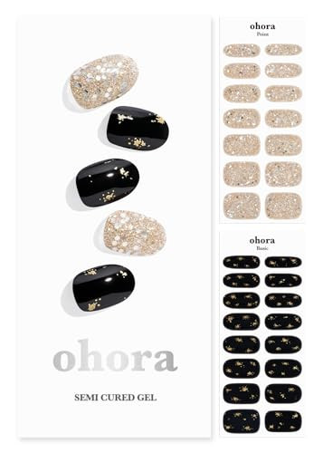ohora Semi Cured Gel Nail Strips (N Dazzling Night) - Black, Glitter, Works with Any UV/LED Lamps, Salon-Quality, Long Lasting, Easy to Apply & Remove - Includes 2 Prep Pads, Nail File & Wooden Stick | Amazon (US)