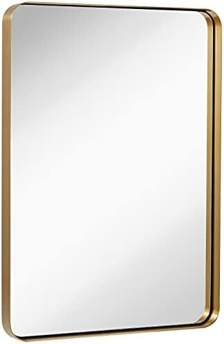 Hamilton Hills Contemporary Brushed Metal Wall Mirror | Glass Panel Gold Framed Rounded Corner De... | Amazon (US)