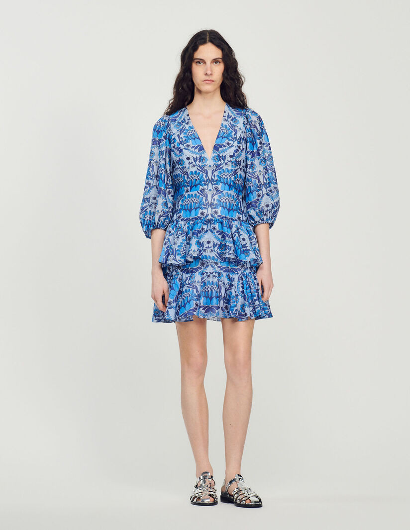 Short scarf print dress | Sandro-Paris US