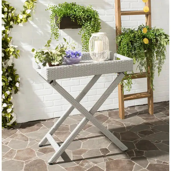SAFAVIEH Outdoor Living Bardia Grey Folding Tray Table - 28" x 18.1" x 31.9" | Bed Bath & Beyond