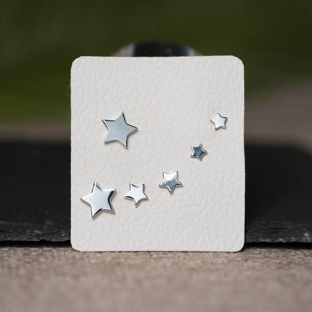 Star Earring, Sterling Silver Star Stud Earrings, Tiny Stud Earrings Set of 3, Small Silver Stud,... | Etsy (US)