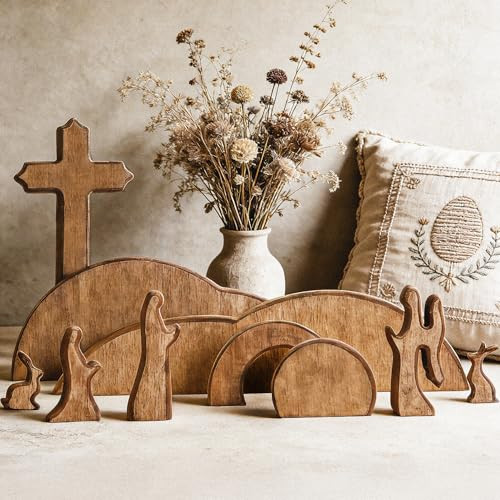TW SHINE Empty Tomb Easter Scene and Cross Decoration, Wooden Christian Resurrection Scene Tray Set, Jesus Tomb Easter Decoration for Home Office Tabletop Religious Christian Gifts | Amazon (US)