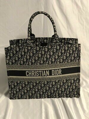 Christian Dior Large Book Tote Blue Oblique Embroidery Tote | eBay AU