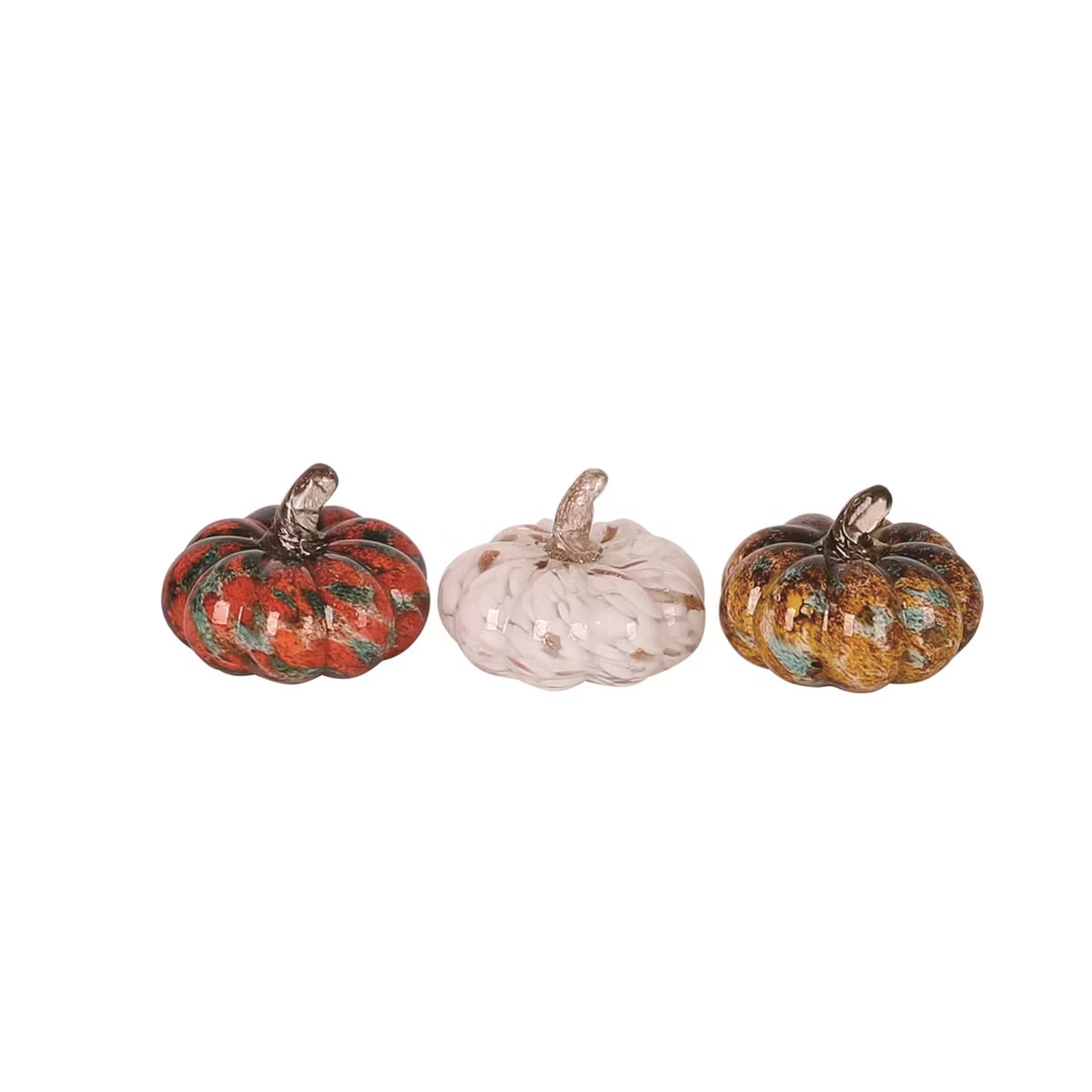 Transpac Fall Harvest Orange Pumpkin Glass Tabletop Figurine Decoration Set of 3, 3.14 Dia. inche... | Target