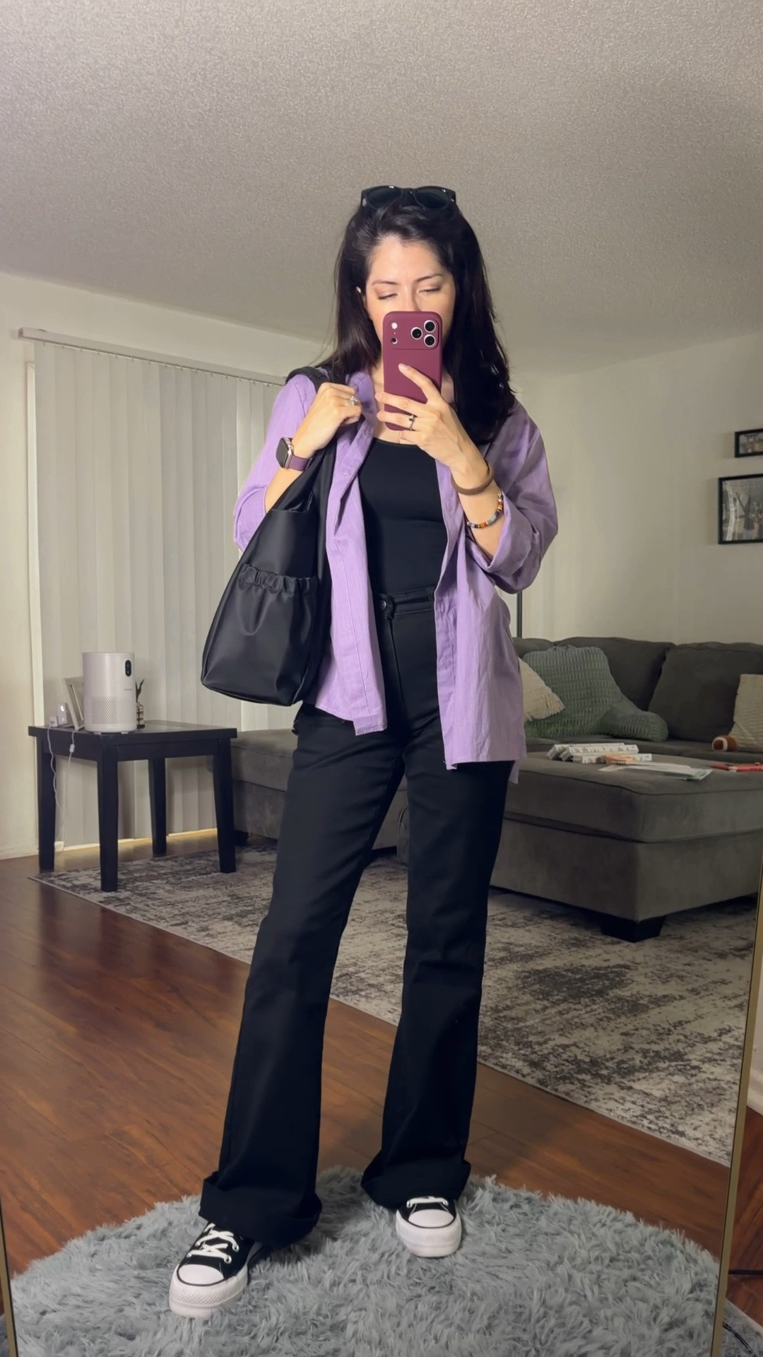 Saturday mom mode. From band competitions to theater rehearsals we’re all over the city today. So wearing a compression tank, comfy black jeans and oversized shirt for comfort.

#LTKMothersDay #LTKdayinmylife #LTKmomlife