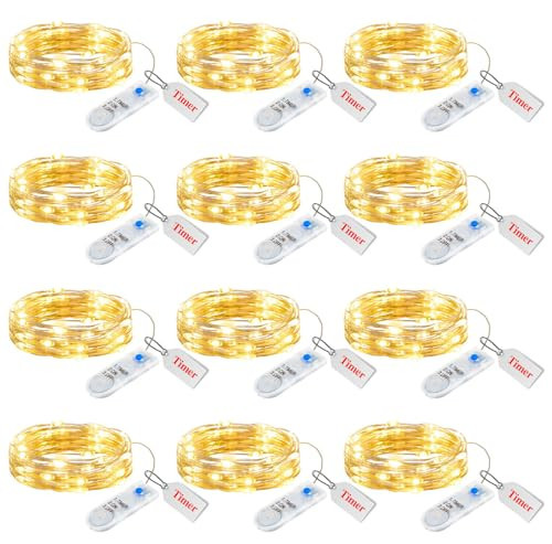 Minetom 12 Pack Fairy Lights Battery Operated String Lights with Timer - 7ft 20 LED Waterproof Silver Wire Firefly Lights Waterproof for DIY Crafts Wedding Décor Table Mason Jars Party | Amazon (US)