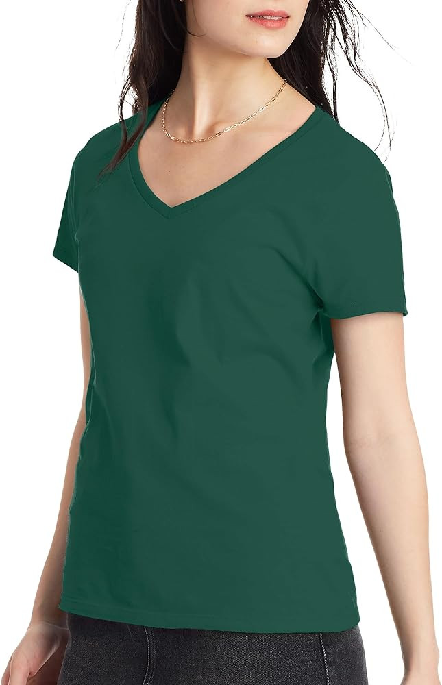 Hanes Women's Perfect-t V-neck T-shirt, Ring-spun Cotton Short Sleeve Tee for Women | Amazon (US)