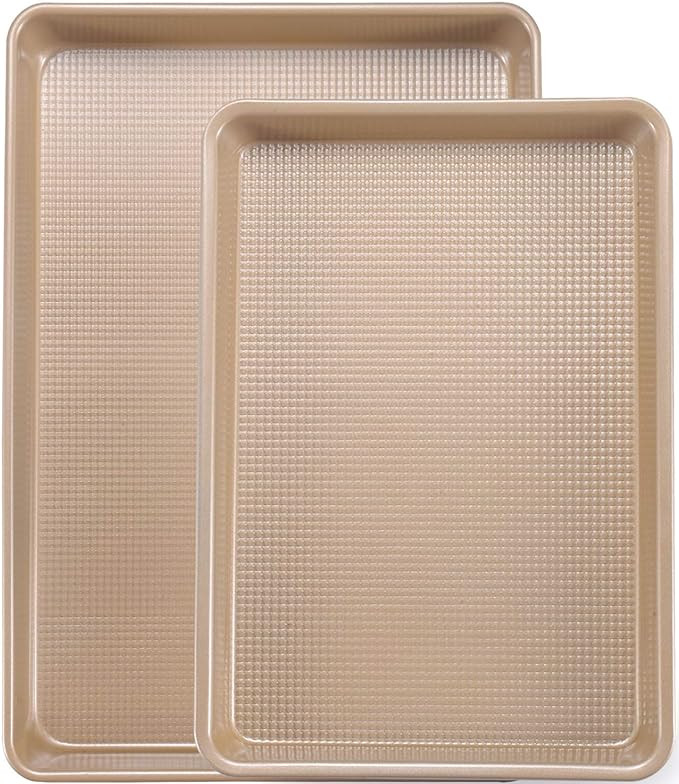 Cookie Sheet Baking Pan Set, Professional Baking Sheet for oven Nonstick, 2 Piece Bakeware Set, 9... | Amazon (US)