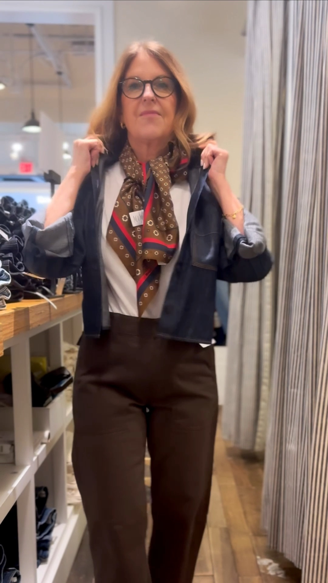 Stopped in at Madewell and found this great denim shirt that you can wear as a jacket too. Runs tts. I'm wearing a size Xs.

Perfect t-shirt runs tts. I'm wearing a small. 

I'm always looking for scarves and I found this one that is so versatile.  

Darted barrel Jeans are on sale.  I like this style. If between sizes, size down. 

New Warby Parker glasses for a narrow face. 

#LTKOver40 #LTKSeasonal #LTKootd