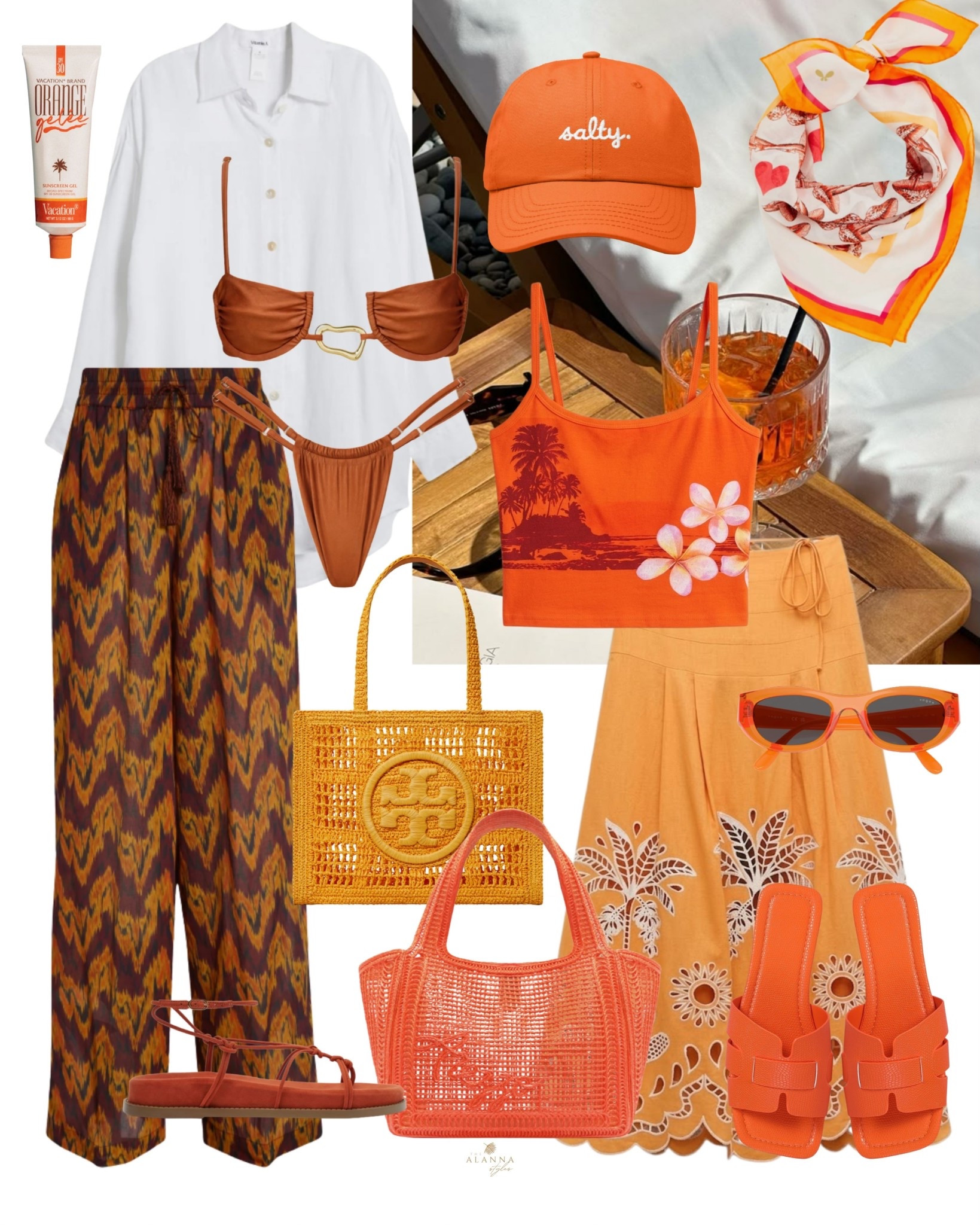 chasing the sun. 🍊🌅 this orange and terracotta palette is everything for your next tropical getaway. from the sunset-printed crop top to the intricate eyelet skirt and tory burch raffia bag, these pieces were made for a beachside cocktail. don’t forget the "salty" cap! 🍹🌴

#vacationstyle #resortwear #toryburch #summeroutfit #tropicalvibes #sunsettones #beachwear

#LTKootd