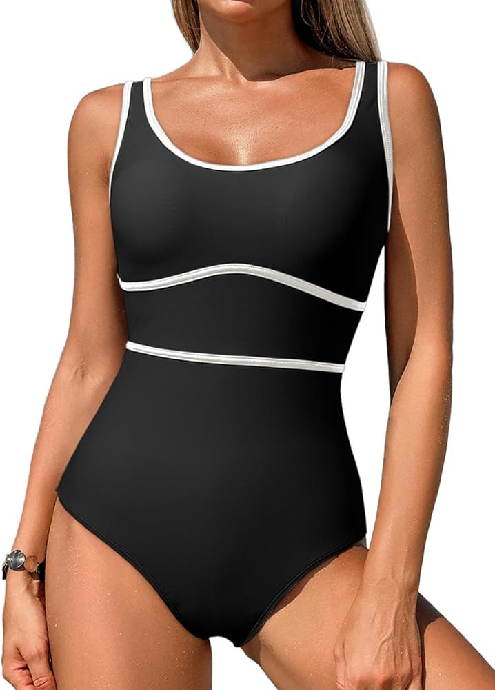 Dokotoo One Piece Swimsuit Women Tummy Control Athletic Full Coverage Bathing Swim Suit Color Blo... | Amazon (US)